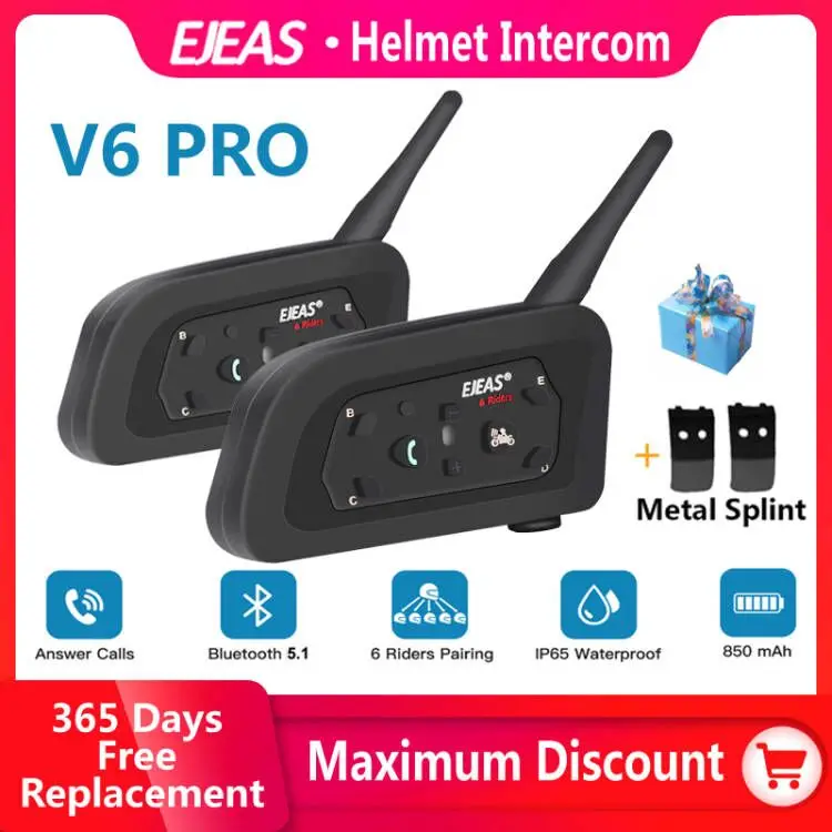 EJEAS intercomunicador V6PRO para casco de motocicleta, interfono con EJEAS intercomunicador V6PRO para casco de motocicleta, interfono con