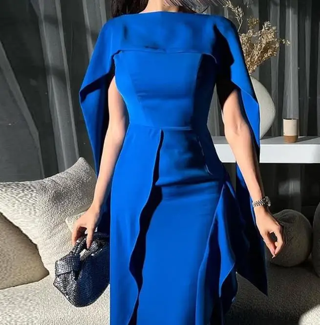 

Elegant Party Dresses for Women 2023 Autumn New Fashion Round Neck Solid Color Design Long Fit Dress Temperament Commuting