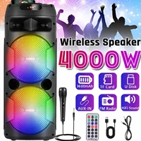 4000W Wireless Speaker with Dual 6.5" Subwoofers, RGB Party Lights, Microphone, Volume Control, USB Rechargeable, TWS & FM Radio