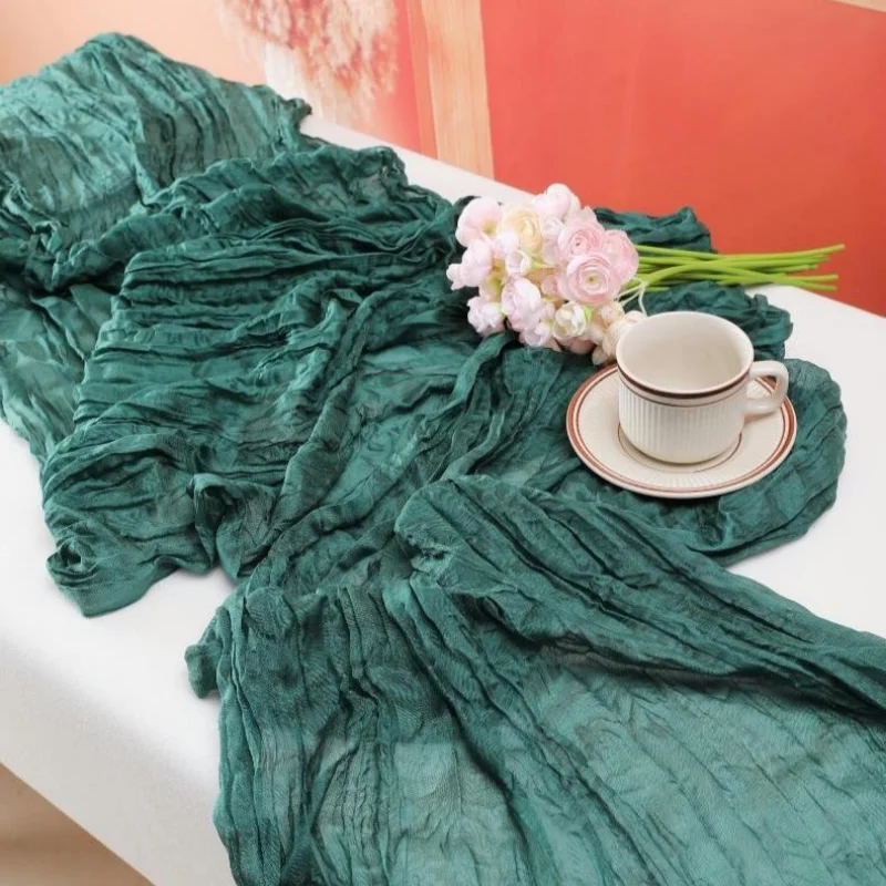 Wedding Pink Gauze Table Runner Semi-Sheer Vintage Cheesecloth Table Setting Dining Party Christmas Banquets Arches Cake Decor