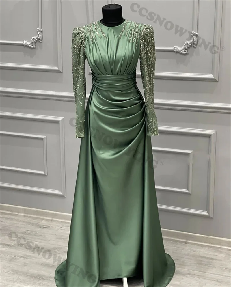 Elegant Muslim Evening Dresses A-line Sweetheart Appliques Beaded Long Islamic Dubai Saudi Arabic Long Formal Evening Gown