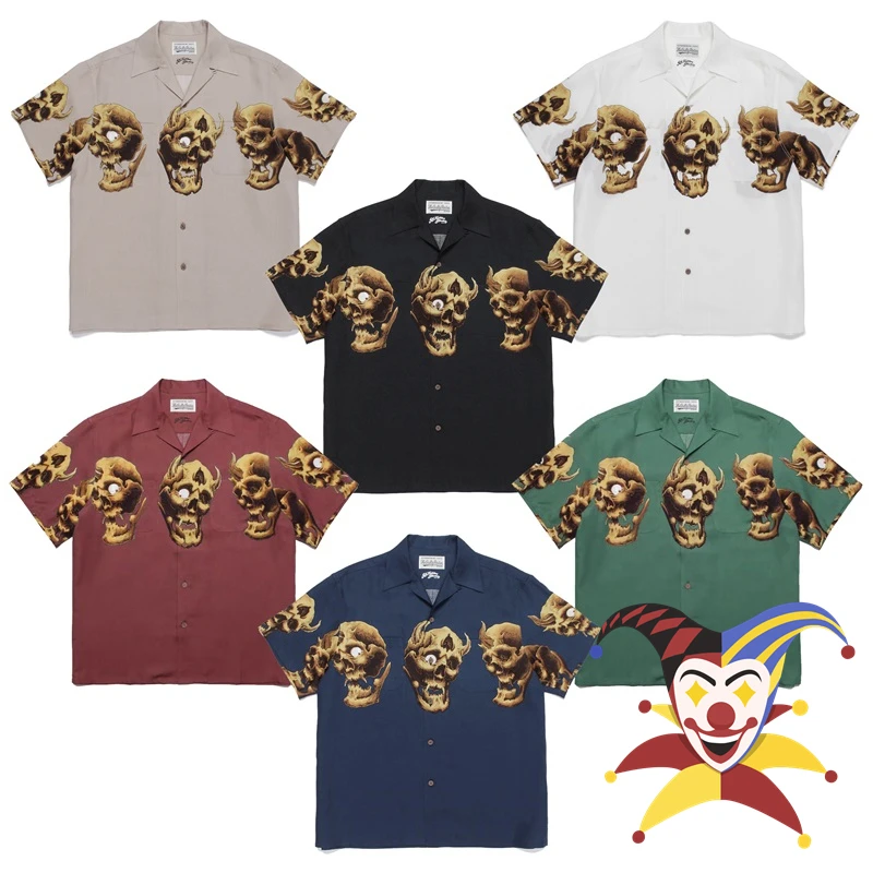 

WACKO MARIA 21AW 56 TATTOO Shirt Men Women Skeleton Hawaiian Short Sleeve Shirts Tee