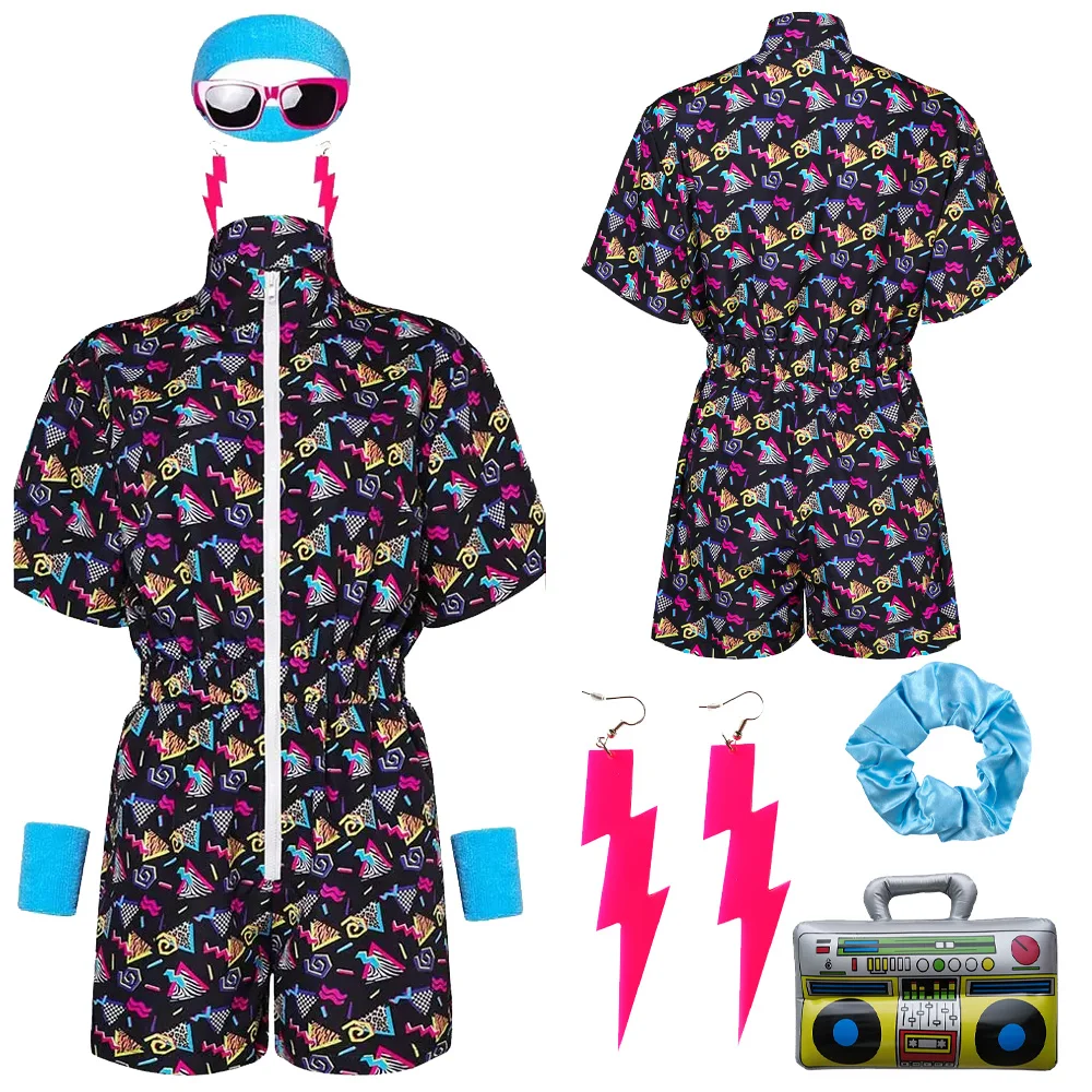 

Retro Disco Cosplay 80s 90s Sprotwear Adult Jacket Coat Pants Headband Earings Track Suits Outfits Halloween Carnival Party Suit