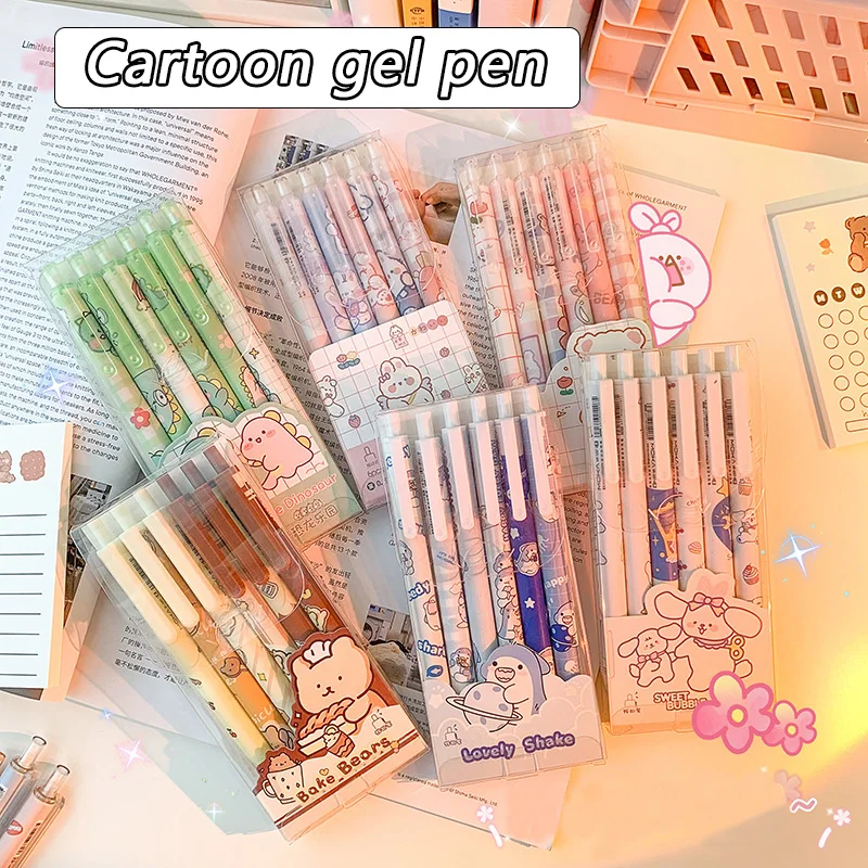 6pcs, Sakura Pens, Pink Pens, 0.5mm, Gel Pen, Cartoon Pen, Kawaii Stationary,  Cute Pens, Sign Pen, Gel Ink Pen, Planner Pen, Black Gel Pens 