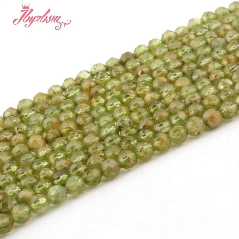 4mm Faceted Round Green Peridot Natural Stone Beads Strand 15Inch For DIY Necklace Bracelets Jewelry Making Free Shipping