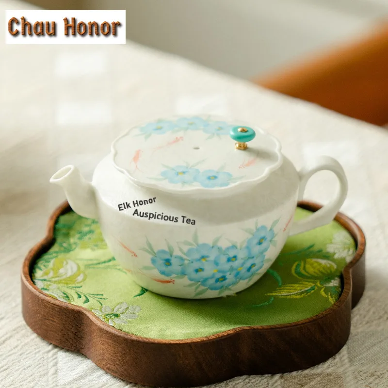 120ml Hand-painted Blue Star Flower Teapot Retro Tea Infuser Pot Tea Soaking Kettle with Ball Hole Tea Items Supplies Decoration