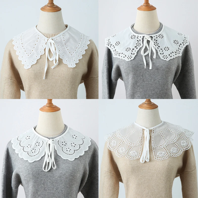 

Korean Style Women Lace False Collar Detachable Collar Neckline Hollow Out Scarf Fale Collar Half Shirt Blouse Top Mini Cape