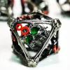 DND Metal Dice Set - Green Skull Pattern Zinc Alloy & Resin 7pc D&D Dice, Handcrafted RPG Polyhedral Dice Set 3