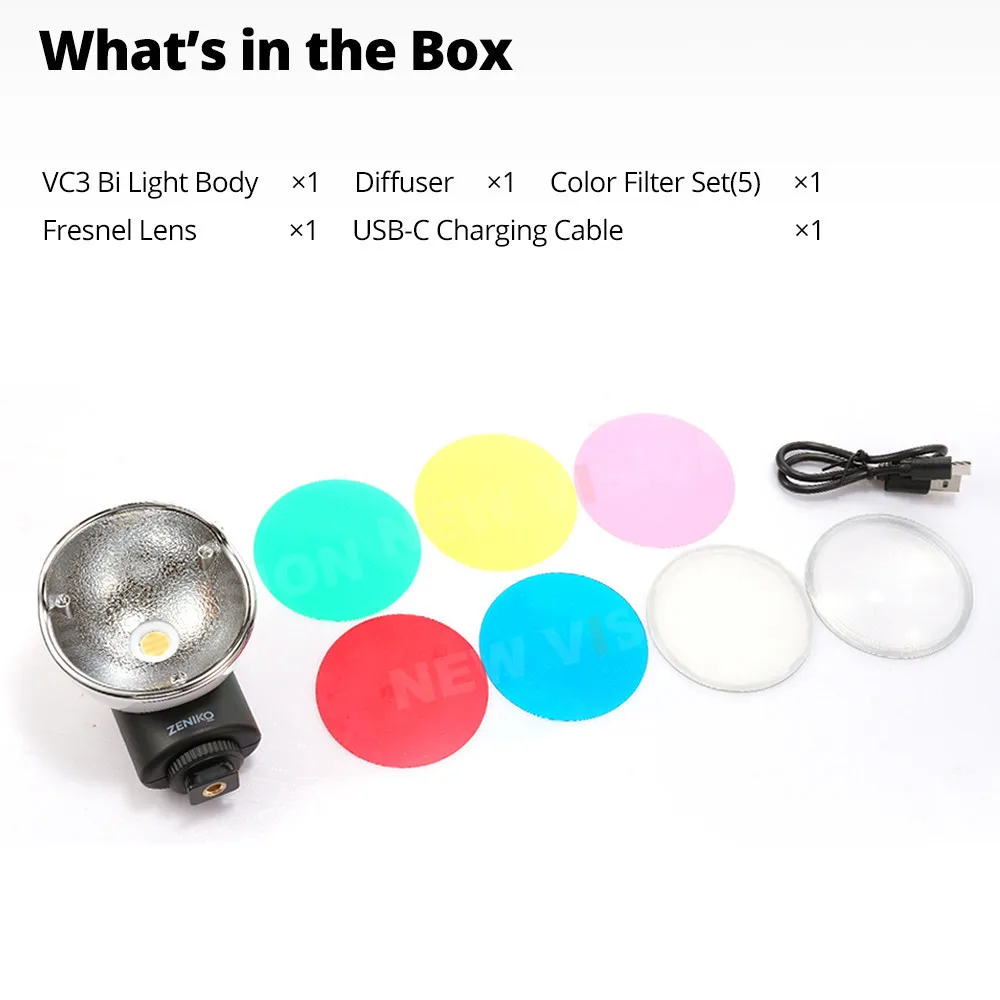 ZENIKO VC3 Bi 레트로 LED 조명, 컬러 필터 디퓨저, 범용 콜드 슈 온 카메라 사진 비디오 필 라이트