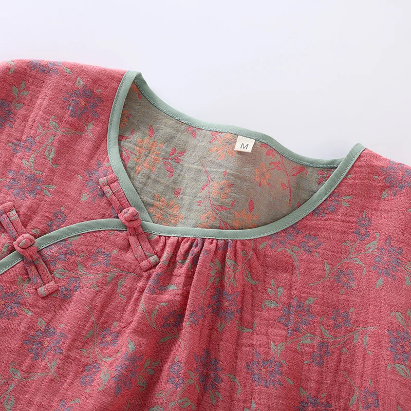 Chinese-style Color-woven Jacquard Pajamas Cotton Double-layer Gauze Pijamas Women Long-sleeved National Style Loungewear Set_ecoleips.com