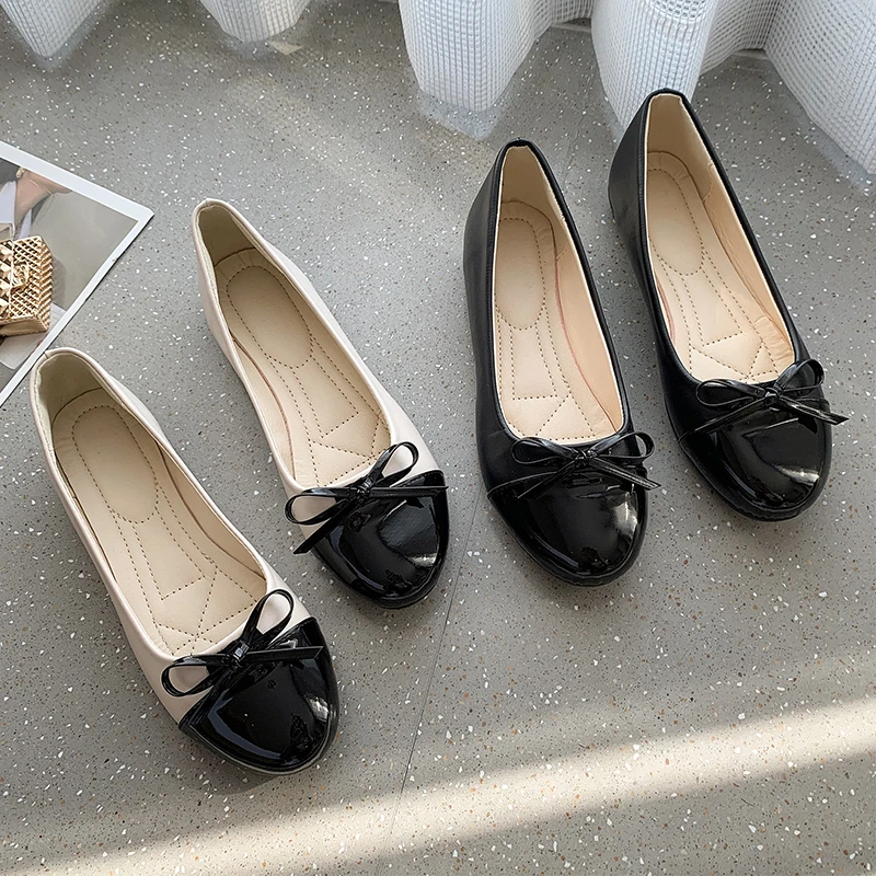 Cap-Toe Patent Leather Ballet Flats round toe non slip cute shoes  Comfort Bowknot Ballerina  ladies shoes on sale elegant shoes 3