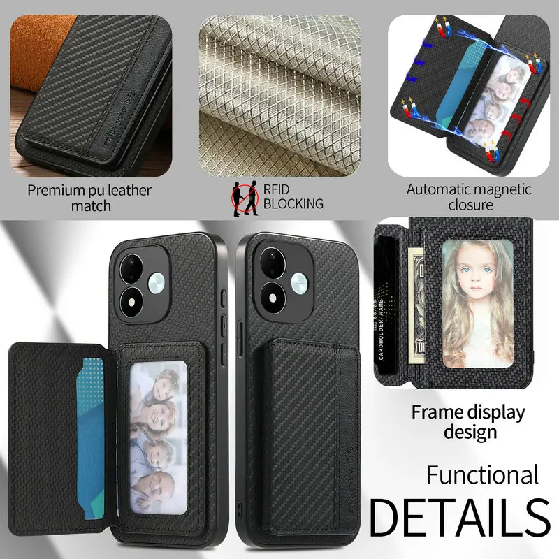 Luxury RFID Leather Wallet Phone Case with Magnetic Back Cover