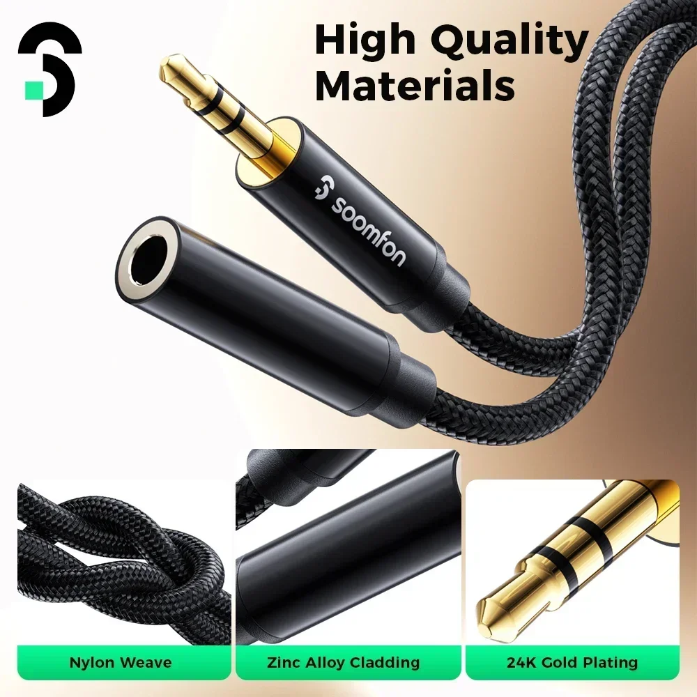 SOOMFON 오디오 익스텐션 케이블 수-암 3.5mm 잭 Aux 케이블, 헤드폰 스피커 연장 코드, 3.5mm