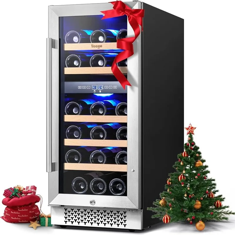 

15 Inch Wine Cooler, Dual Zone 28 Bottle Wine Cooler Refrigerator with Upgraded Compressor Fits Large Bottles,Freestanding