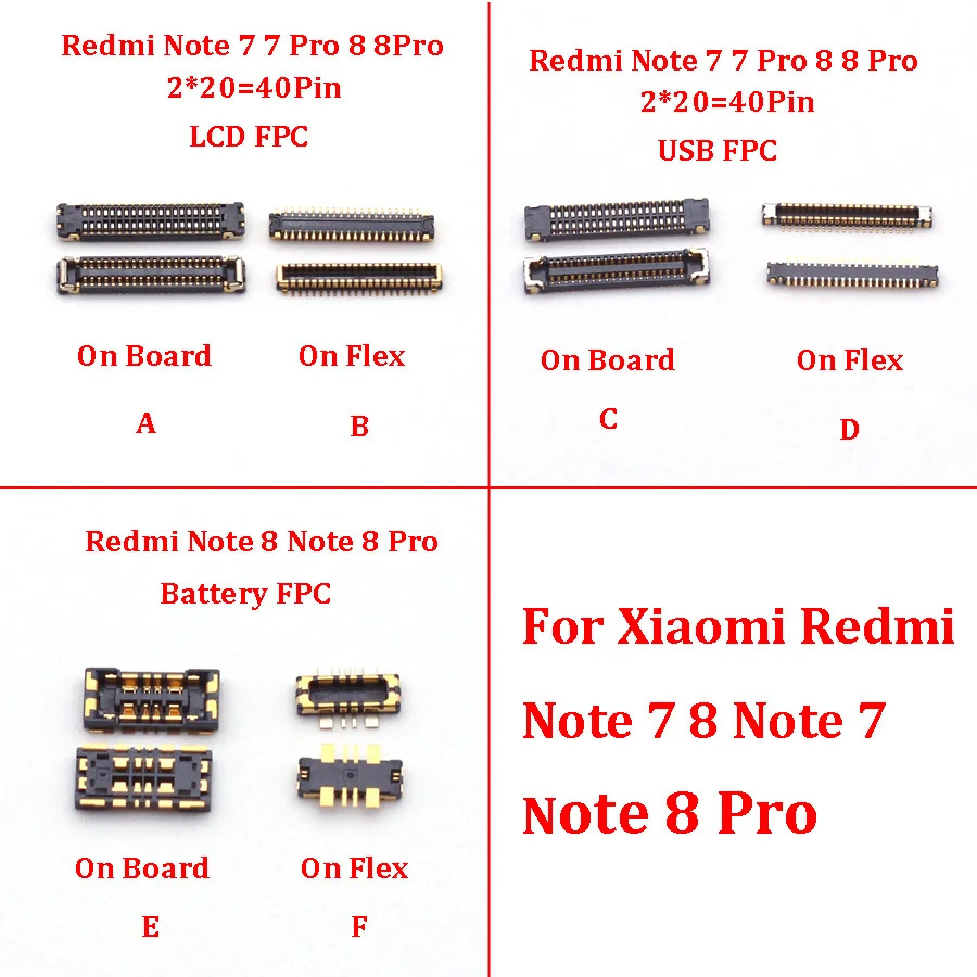 Connettore Fpc Con Display Lcd A 40Pin Da 2 Pezzi Sulla Scheda Madre Per Xiaomi Redmi Note 7 8 Note 7 Note 8 Pro Batteria Porta Dock Di Ricarica Usb