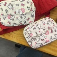 New Cute Sanrio Soft Cotton Embroidered Bow Zipper Women's Makeup Bag Cat Card Bag, Earphone Bag, Key Bag, CCD Storage Bag - Image 4