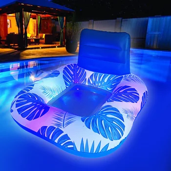 PVC Inflat Air Mattress Portable Porous Exhaust Floating Lounger with LED Light String Outdoor Foldable Water Hammock Recliner