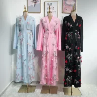 Women Muslim Abaya Dress Open Front Cardigan Islamic Embroidery Floral Kaftan Vintage Prayer Long Robe Ramadan Abbayas Jalabiya