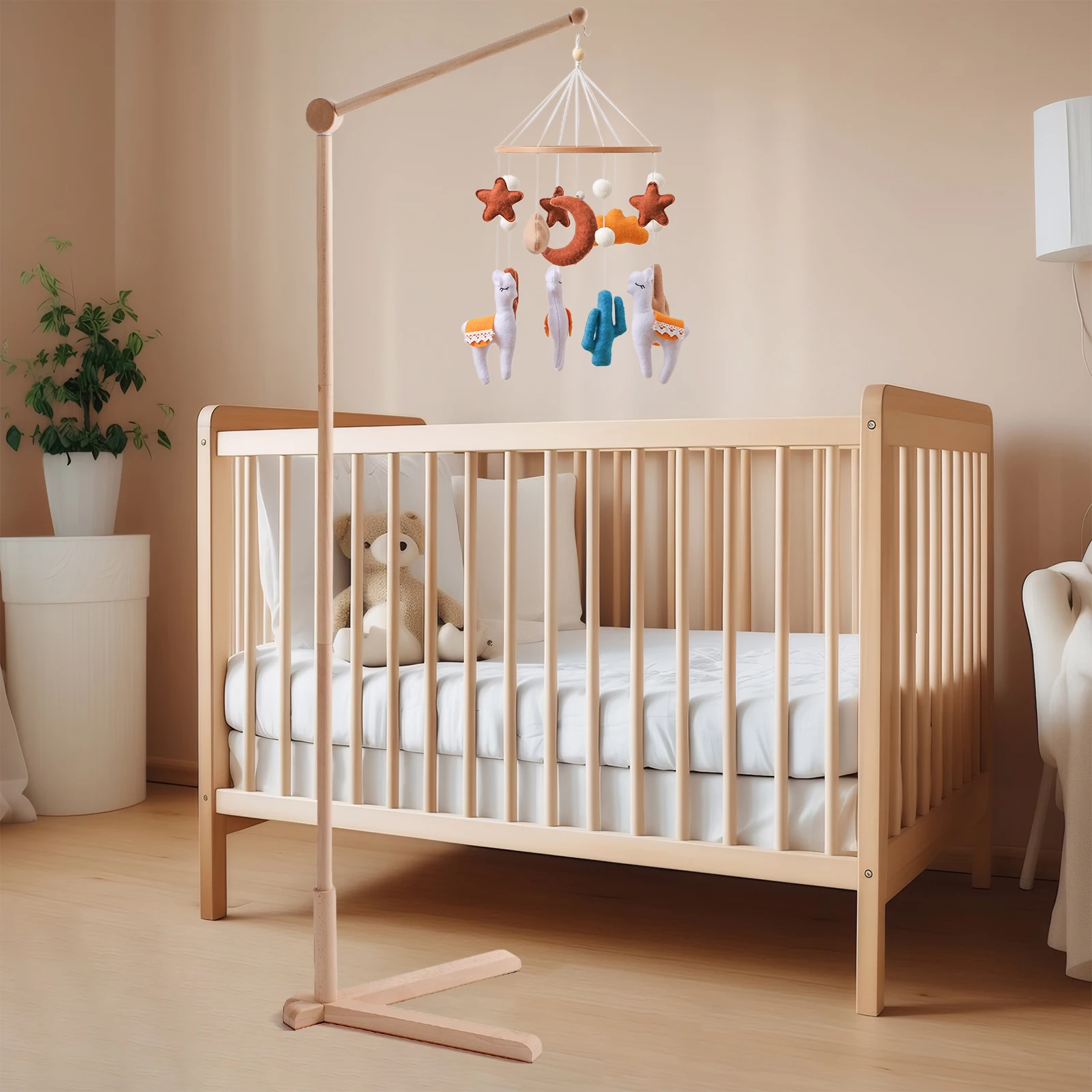 Wooden Mobile Bracket 0-12 Months Toy Crib Bell Floor Stand Newborn Crib Bell Hanging Stand Baby Crib Bell Stand Baby Rattle Toy