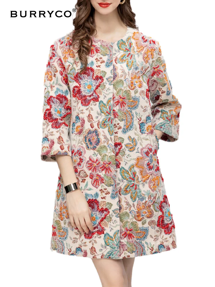 

BURRYCO Autumn 2023 Women's New Printed Heavy Work Beaded Luxury Colorful Flower Coat