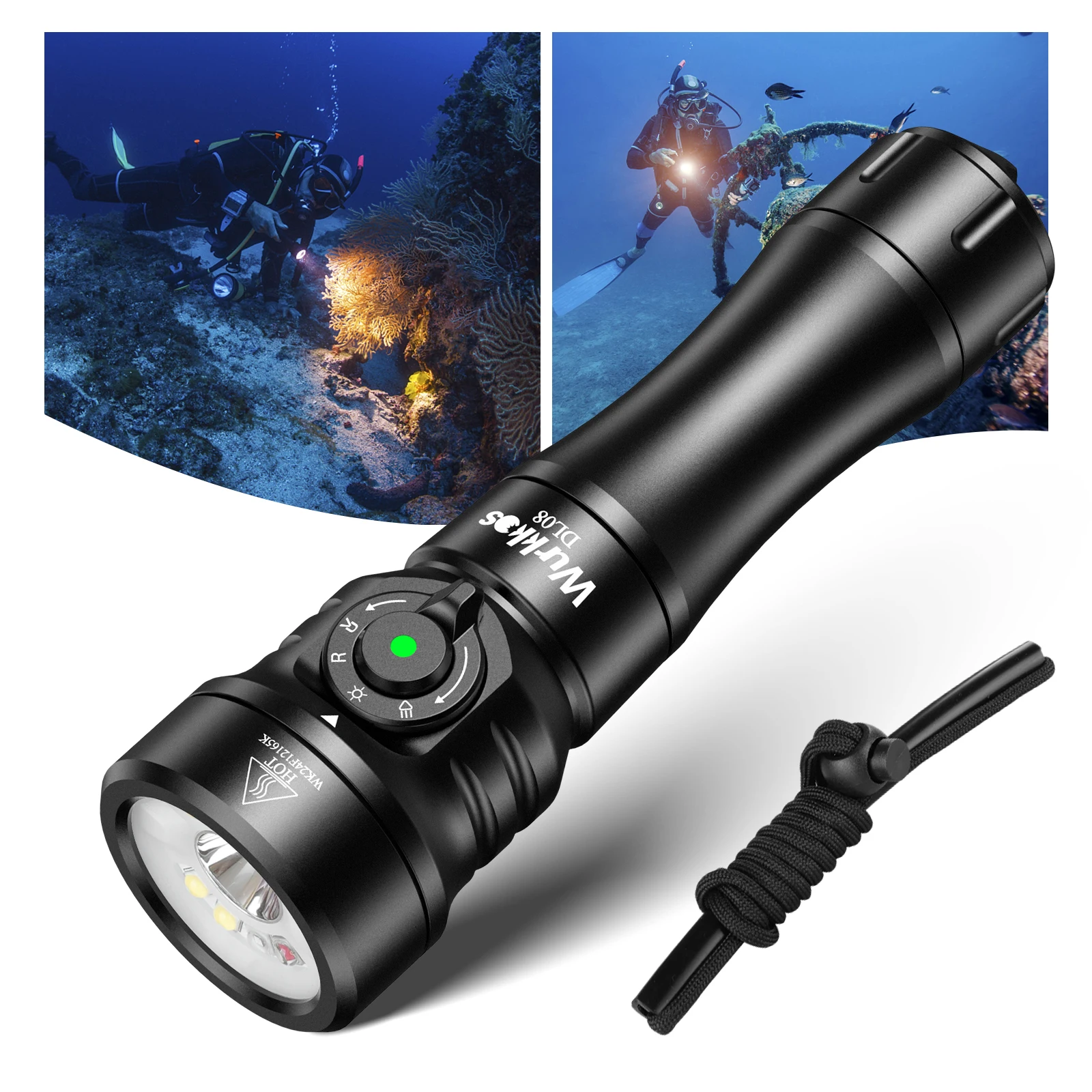 Lanterna de Mergulho Wurkkos DL08 21700 Recarregável 3600 Lumens com Interruptor Magnético Rotativo 6500K Holofote Subaquático de Alta Potência