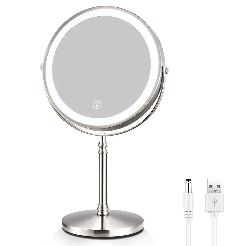 

Rechargeable 8'' Lighted Makeup Mirror, 1X 10X Magnifying Vanity Mirror with 3 Color LED Lights, Touch Sensor Adjust Brightness