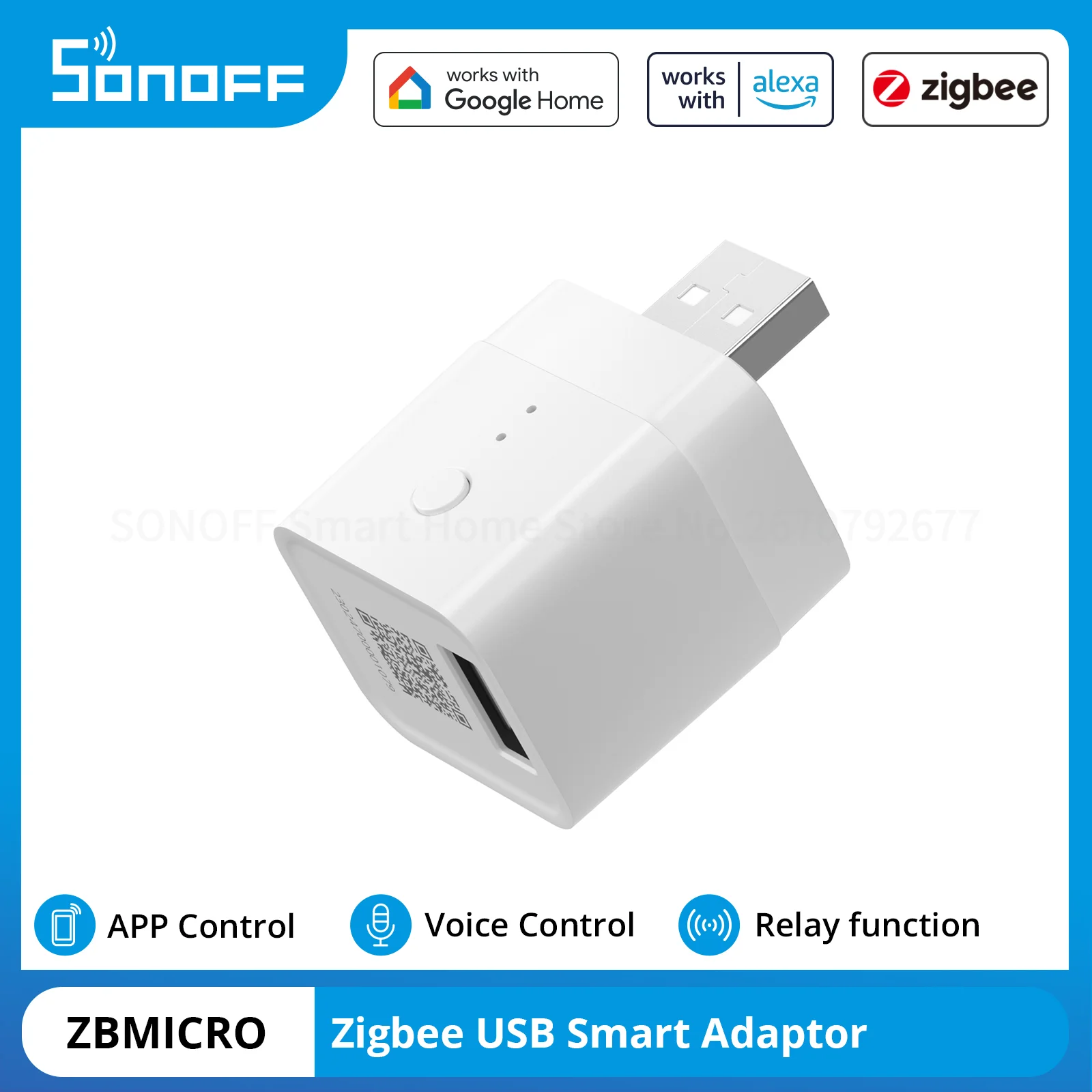Sonoff-zbmicro Usb Adaptador Inteligente Suporta Adaptador de Carregamento Rápido Função de Relé Controle Remoto por Voz Ewelink Alexa Zigbee 3.0