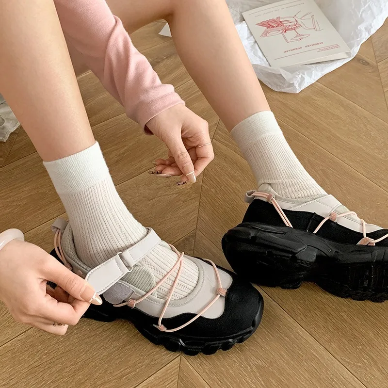Sweet Mary Janes 여성용 샌들, 크로스 타이 나비 매듭 웨지, 라운드 토 플랫폼, 여성 신발, 레저 단색 Laofers