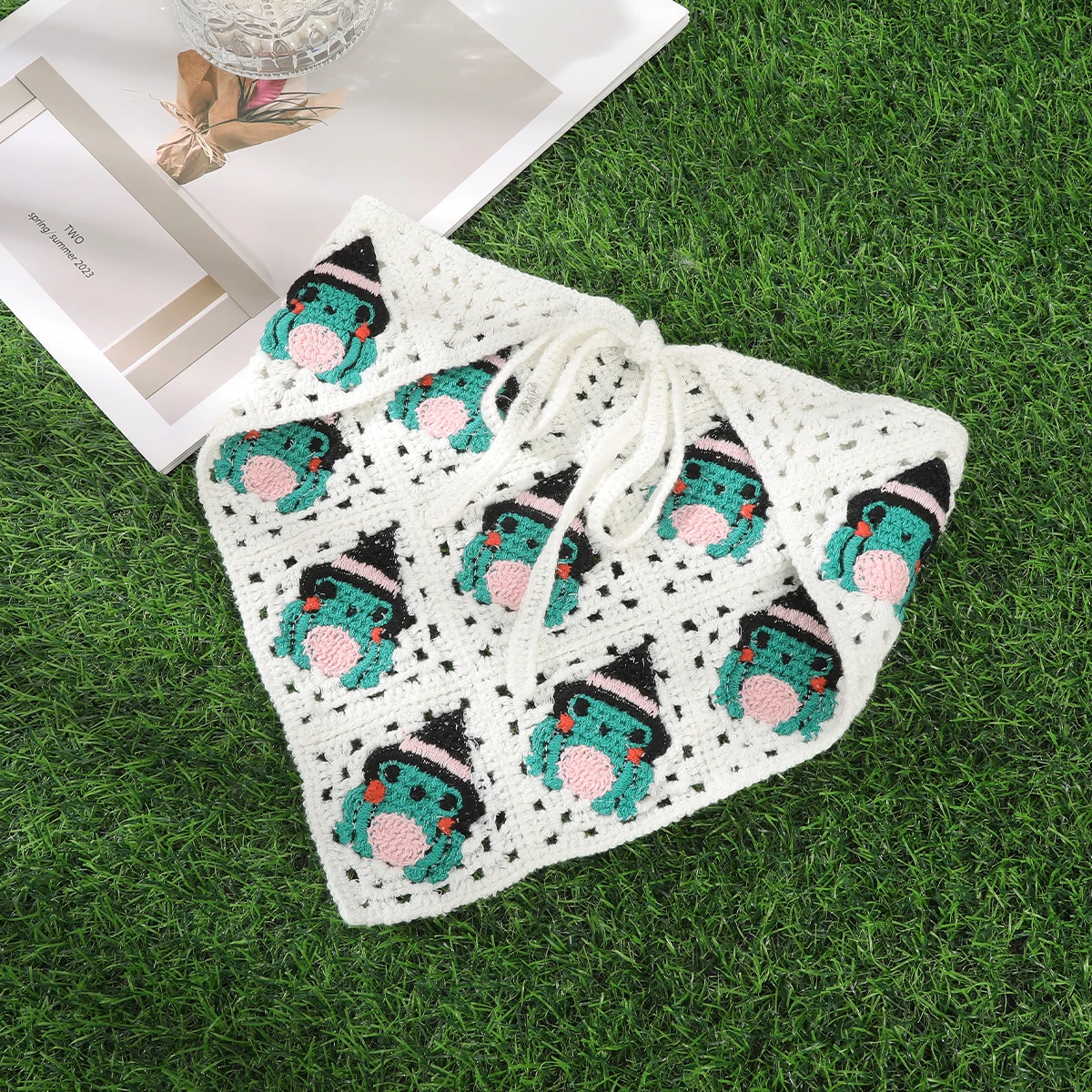 Knitted Bat Triangle Scarf Gray Halloween Bandana Turban Headbands For Women Festival Cute Hair Bands Hair Accessories