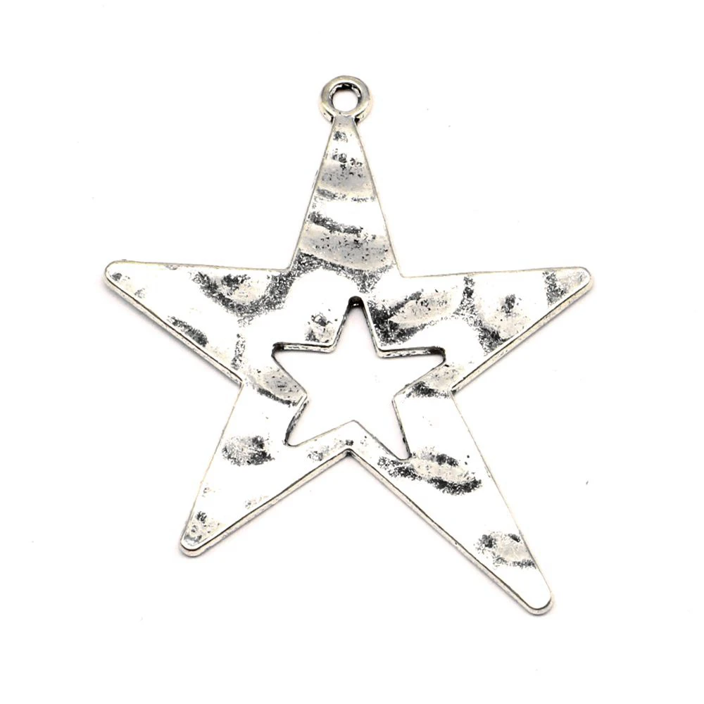 

Pentagram Charms Pendant Necklac Art Crafts Diy Design Jewelri 59x49mm 2pcs Antique Silver Color