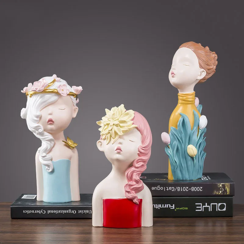 

European Creative Resin Girl Statues Decoration Home Bedroom Desk Figurines Crafts Home Livingroom Table Sculpture Ornaments Art