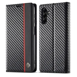 Premium Carbon Fiber Leather Magnetic Wallet Phone Case Cover - Galaxy S20 FE (Black - B)
