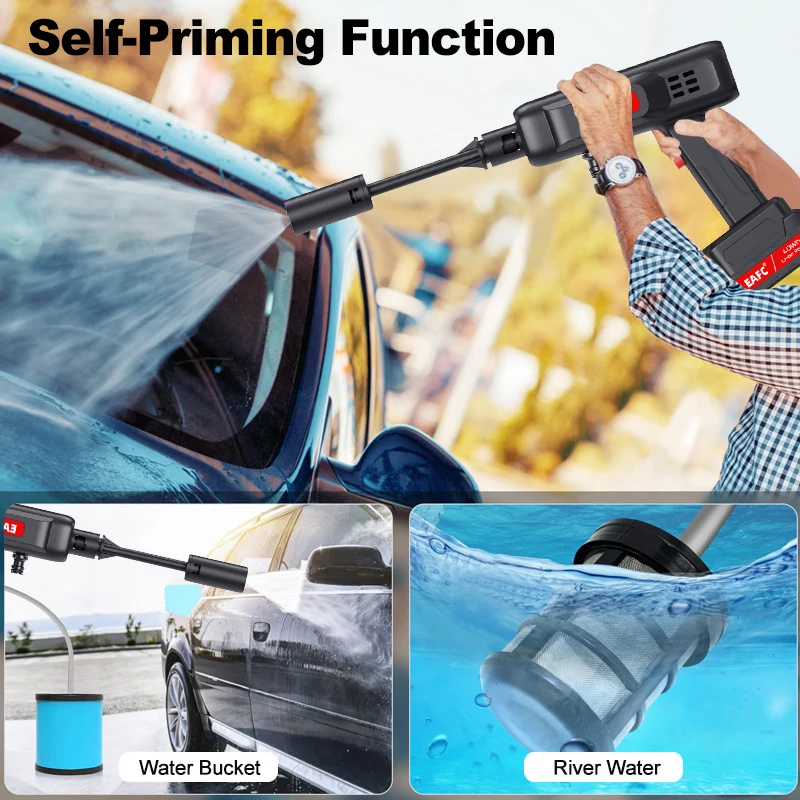 60Bar High Pressure Car Washer Water Gun Portable Pressure Washer Cordless Car Washing Machine Cleaner Adjustable Nozzle