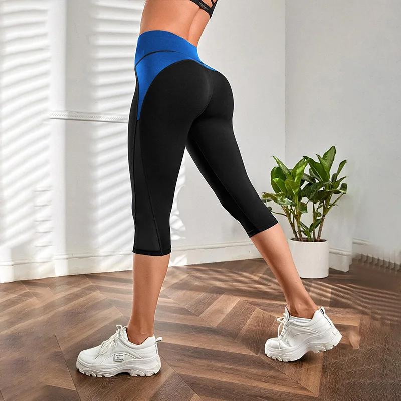 Colorblocked High Waist Yoga Pants Capri Leggings for Women Tummy Control Workout Capri Leggings for Women