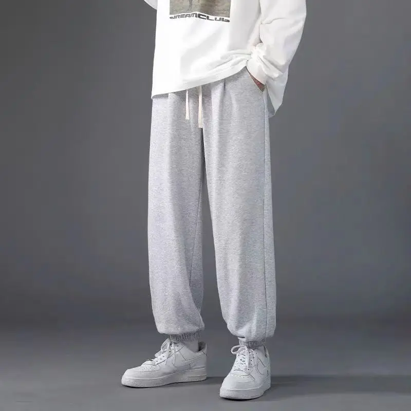 

Autumn Winter Oversized Loose Casual Solid Color Sweatpants Hombre Lace Up All-match Fashion Elastic Waist Pants Male Trousers