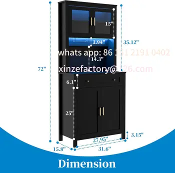 ตู้เก็บของในครัวสีดำแบบปรับแต่งได้ พร้อมไฟ LED, ปลั๊กไฟ และชั้นวางไมโครเวฟ, ตู้เก็บของขนาด 72 นิ้ว 1