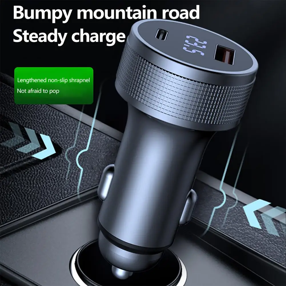 

Dual Port Car Charger with Coiled Cable Over-Temperature Protection Compact Size Universal Phone Fast Charging Adapter