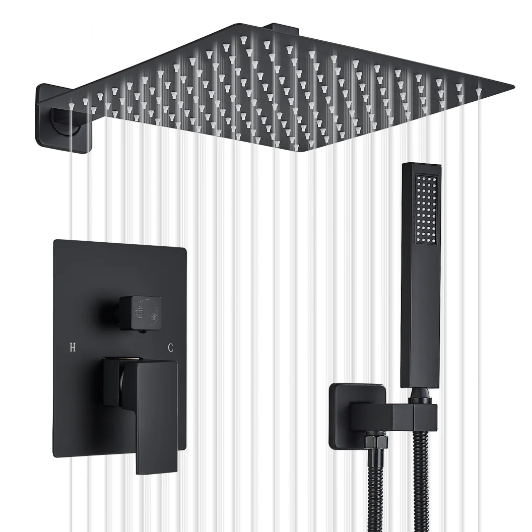 Wall Mount Bathroom Shower Faucet 8/10/12/16 Inch Rainfall Mixed Hot Cold Water Mixer Bathtub Tap Hand Sprayer