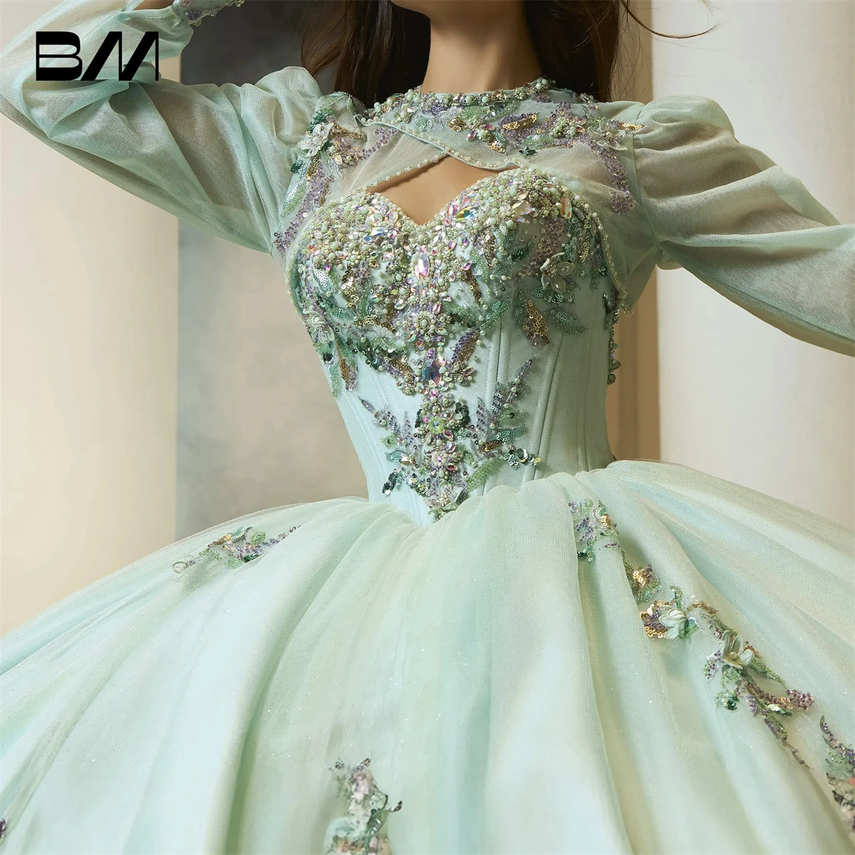 Luxury Ballgown Quinceanera Dress with Long Sleeves Jacket Corset Lace-up Closure Princess Sweet 15 16 Dresses Cocktail Dresses