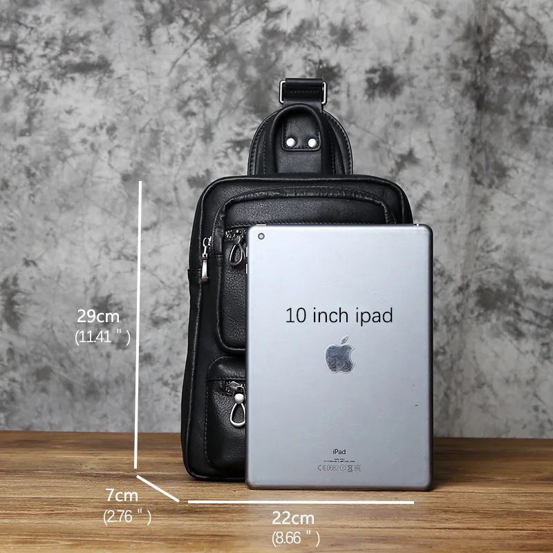 NZPJ New Men's Leather Chest Bag Large-Capacity Trend Single Shoulder Bag Casual First Layer Cowhide Messenger Bag 10 Inch Ipad
