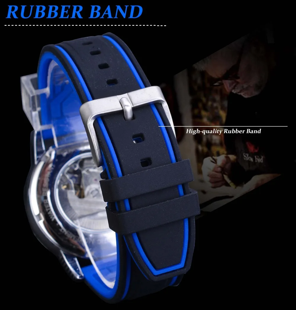 Forsining Orologio da polso automatico da uomo di lusso bianco blu Orologio meccanico impermeabile trasparente Orologio sportivo da uomo con cinturino in silicone_voghion.com