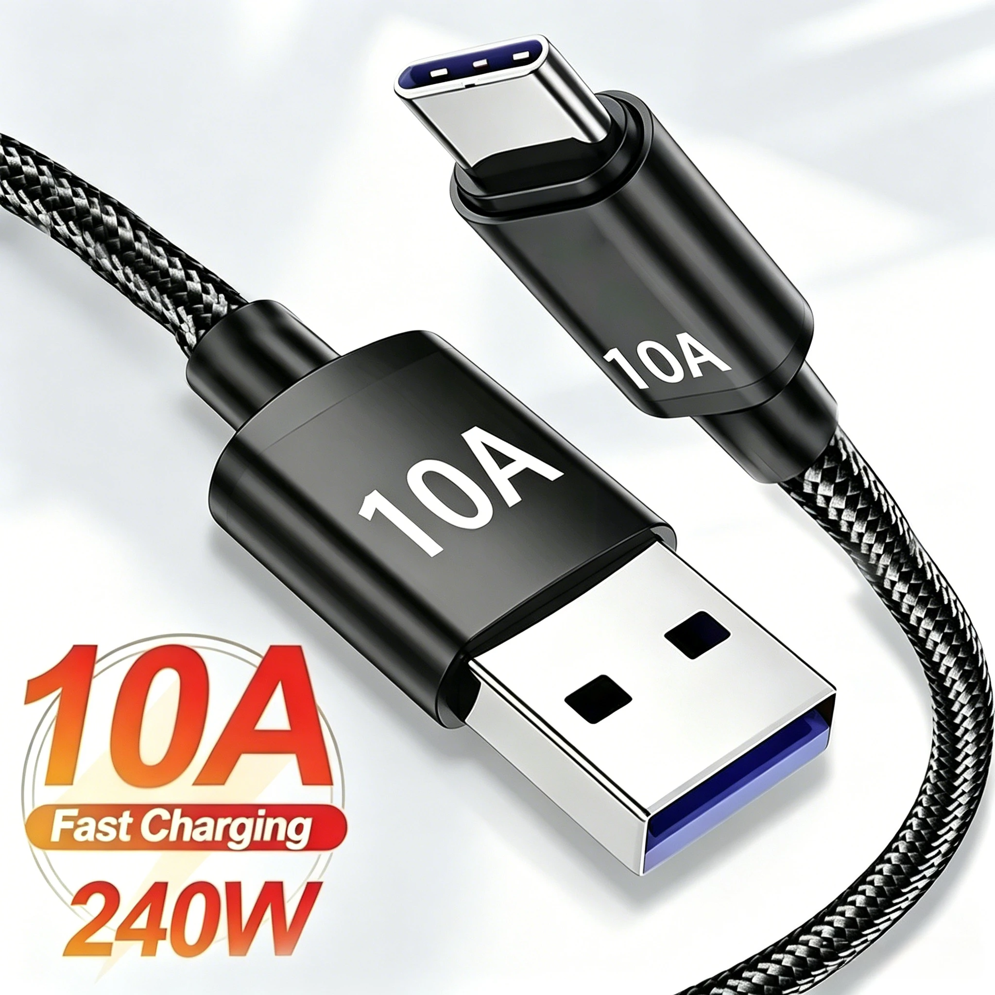 Cabo de carregamento super rápido 1/1.5/2/3M 240W 10A USB A para Tipo C, com revestimento em tecido, para Xiaomi Poco, Samsung, iPhone.