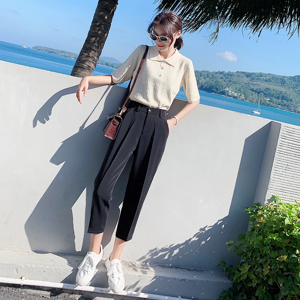 Suit Pants Woman High Waist Pants Office Lady Harem Pants Women Trousers Black Beige Korean Fashion High Quality Capris