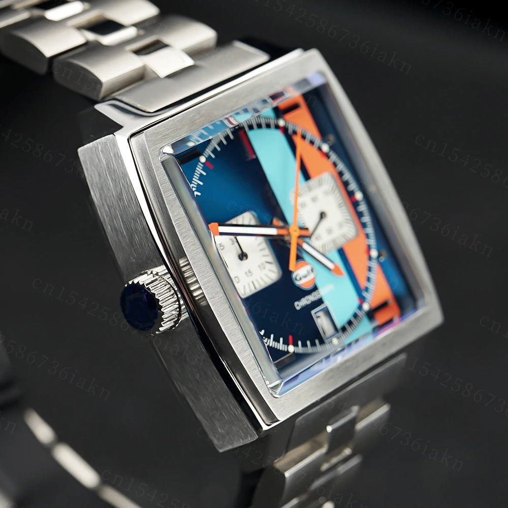 2022 Fashion New Square Color Bar 37mm Men's Leisure Sports Sapphire Mirror Stainless Steel Material Waterproof Quartz Watch