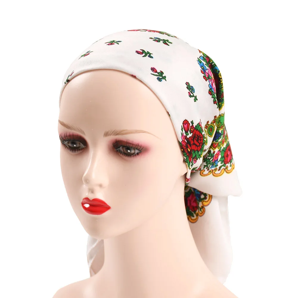 70*70cm Luxury Floral Russian Square Scarf Women Head Hair Bandana Babushka  Handkerchief Ukrainian Shawl