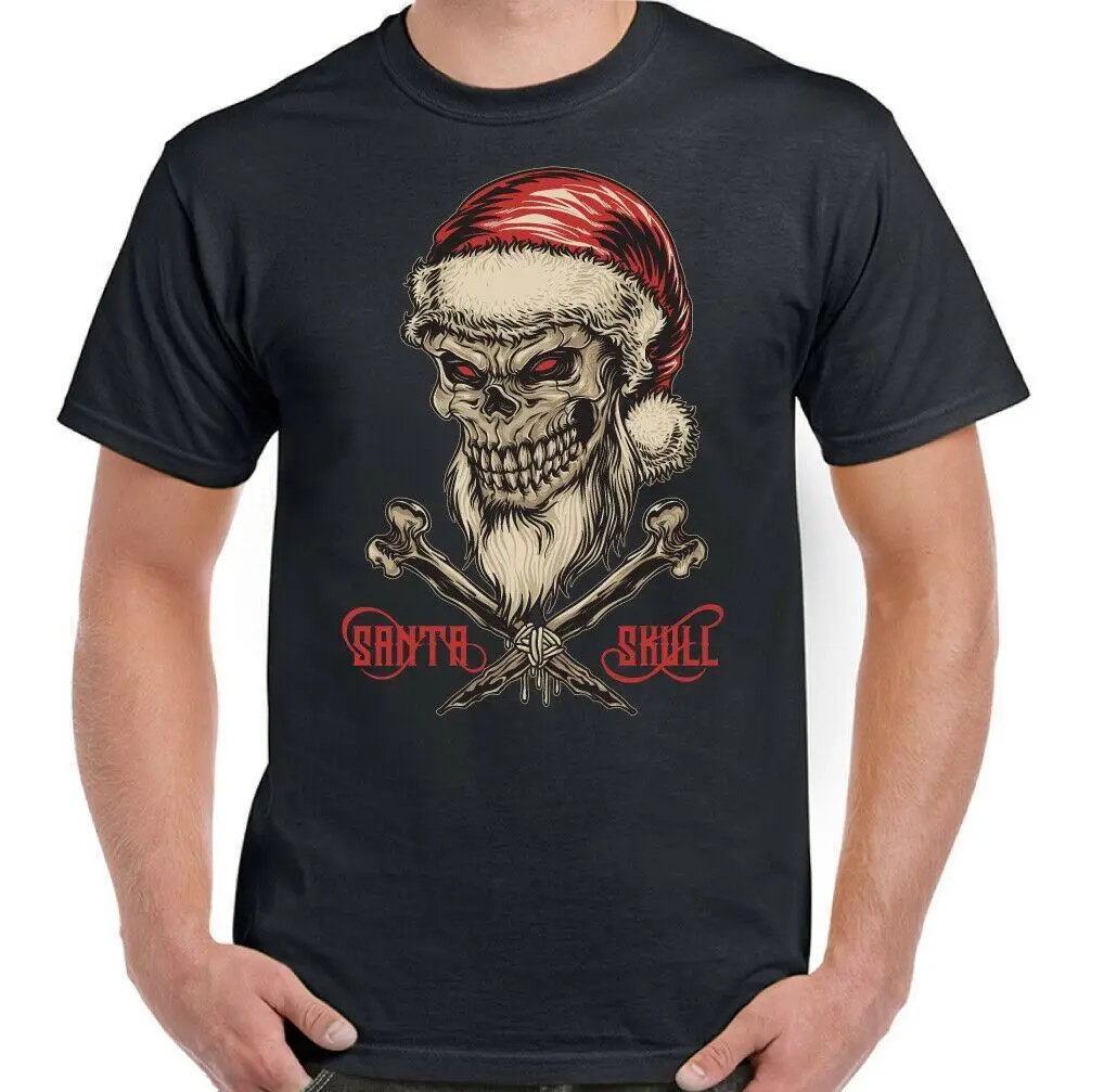 Santa Skull Christmas T-Shirt Xmas Mens Funny Secret Biker Moto Grim Reaper