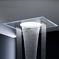 ระบบฝักบัวแบบติดเพดานสีเทากันเมทัล 4 ฟังก์ชั่น พร้อมตัวควบคุมอุณหภูมิแบบเทอร์โมสแตติกทองเหลืองในตัวและหน้าจอ LED สำหรับห้องน้ำ 6