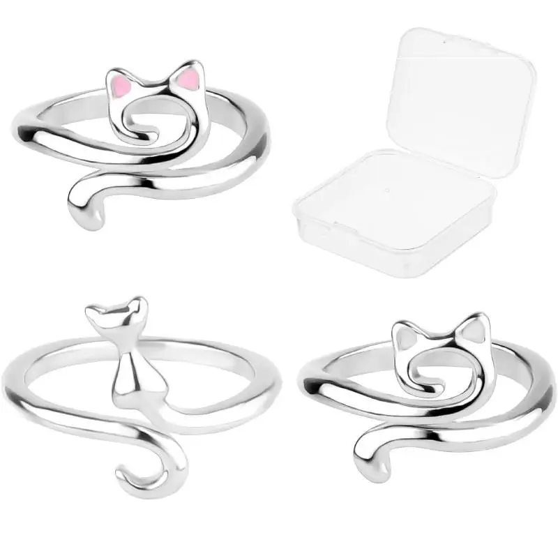 3pcs Crochet Ring Finger Cute Cat Crochet Loop Ring Adjustable Yarn Guide Holder Knitting Tension for Women DIY Craft Scarf