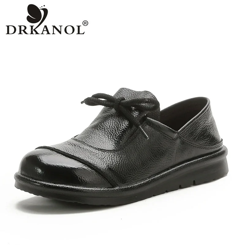 

DRKANOL 2024 Spring Autumn Women Flat Shoes Handmade Retro Shallow Slip-On Loafers Ladies Round Toe Genuine Leather Single Shoes