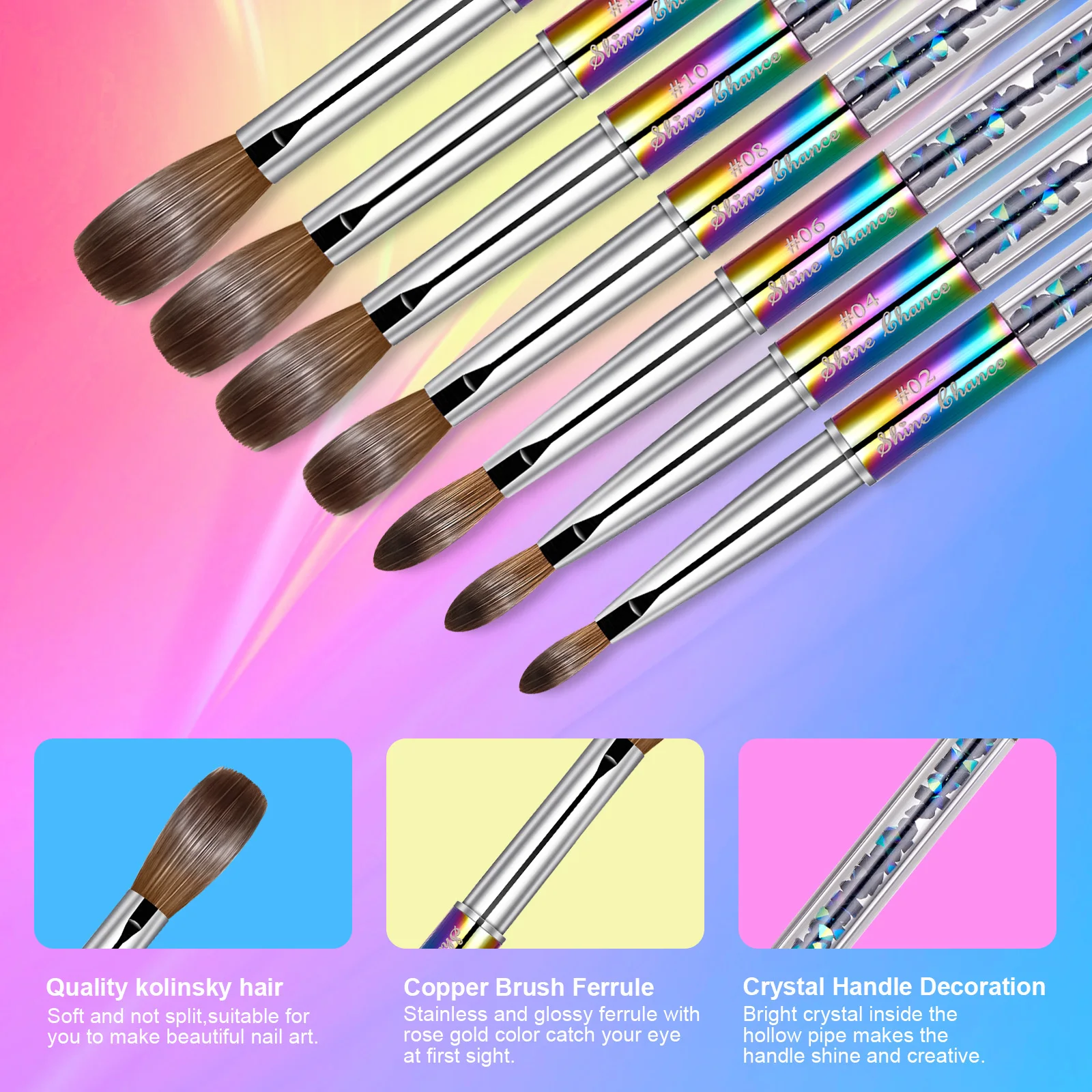 100% Kolinsky Sable Nail Acrylic Brush UV Gel Carving Pen Brush Liquid Powder Nail Drawing Nail Brush Acrylic Powder 3